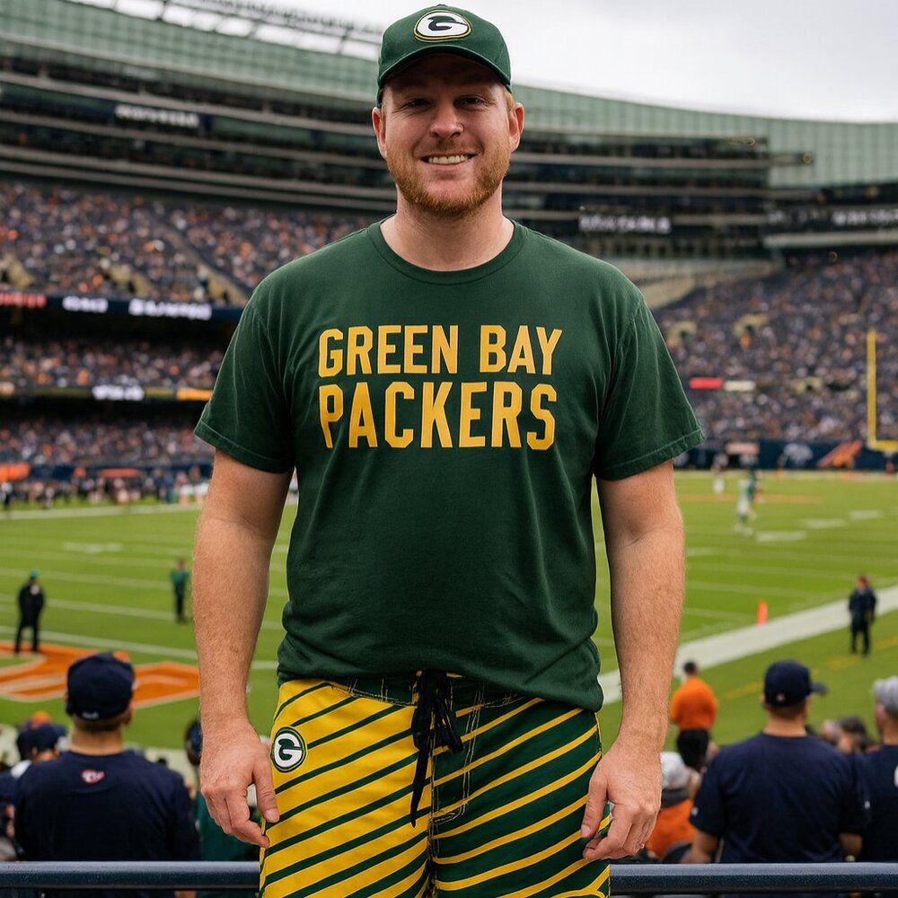 NFL Green Bay Packers Striped Drawstring Swim‎ Surfboard Beach Y2K Shorts Men 38